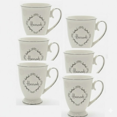 Neu Harrods London Luxus Creme & Silberrand Tee/Kaffeetasse Geschenk