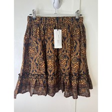 A Loves A Girl Kids Gold Navy Damask Paisley Ruffle Cotton Skirt NWT Size L