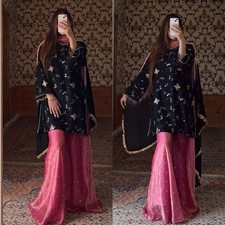 Launching New Black Heavy Crush Silk Top Palazzo With Dupatta For Women And Girl