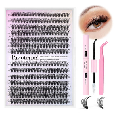 DIY Lash Extension Kit - 280Pcs 9-16Mm Individual Lash Clusters with Tools