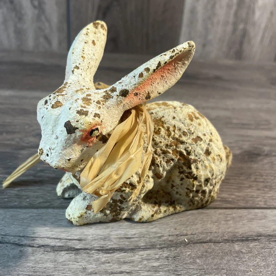 Vintage FARMHOUSE BUNNY SITTING 5" Mini Rabbit Iron Cottage Aged Look Country - Image 2 of 4