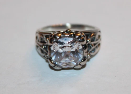 925 Sterling Silver  White Cubic Zirconia Cocktail Ring Sz 7.75 - 9.57GR
