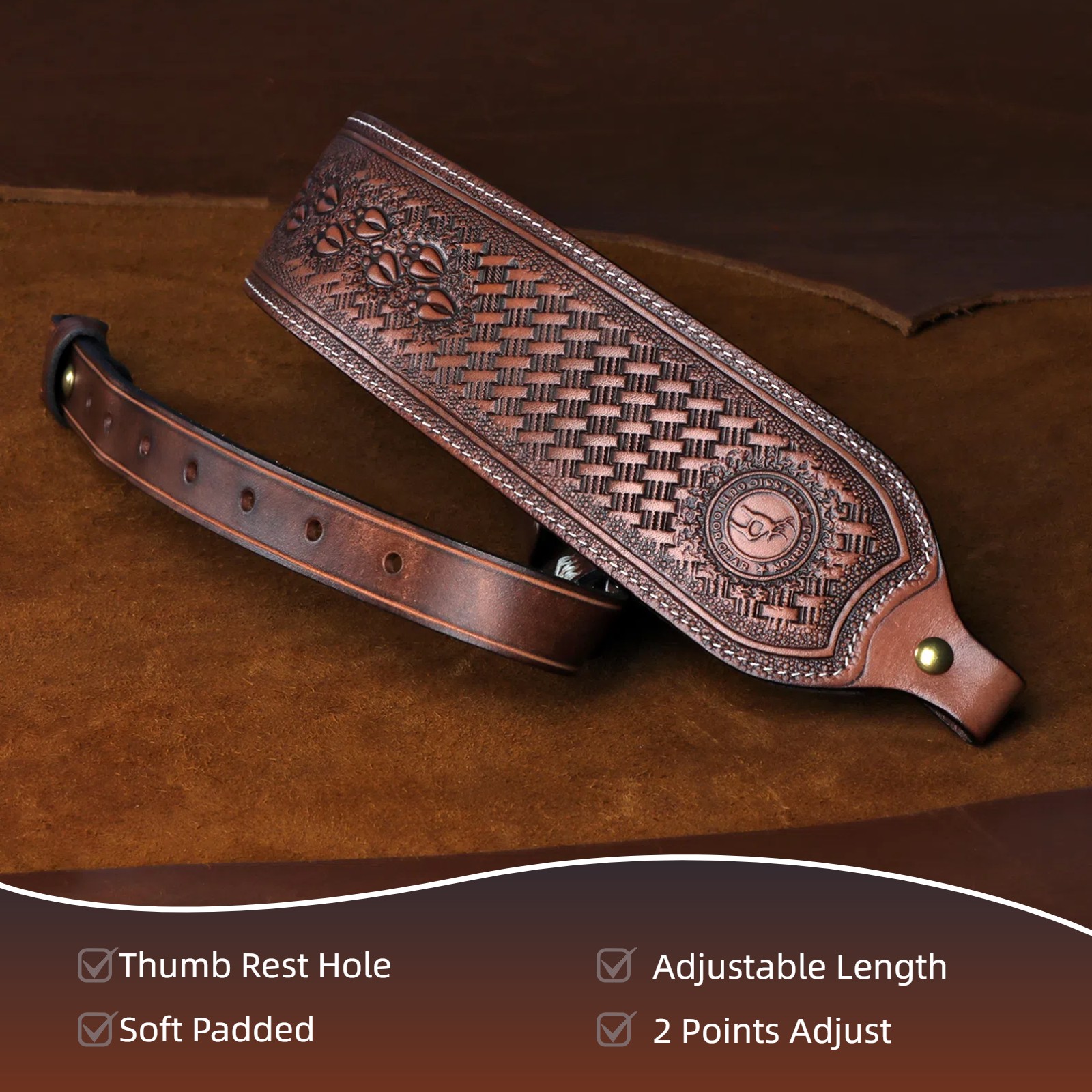 TOURBON Retro Leather Rifle Sling Gun Carry Strap Shooting Thumb Rest-Clearance