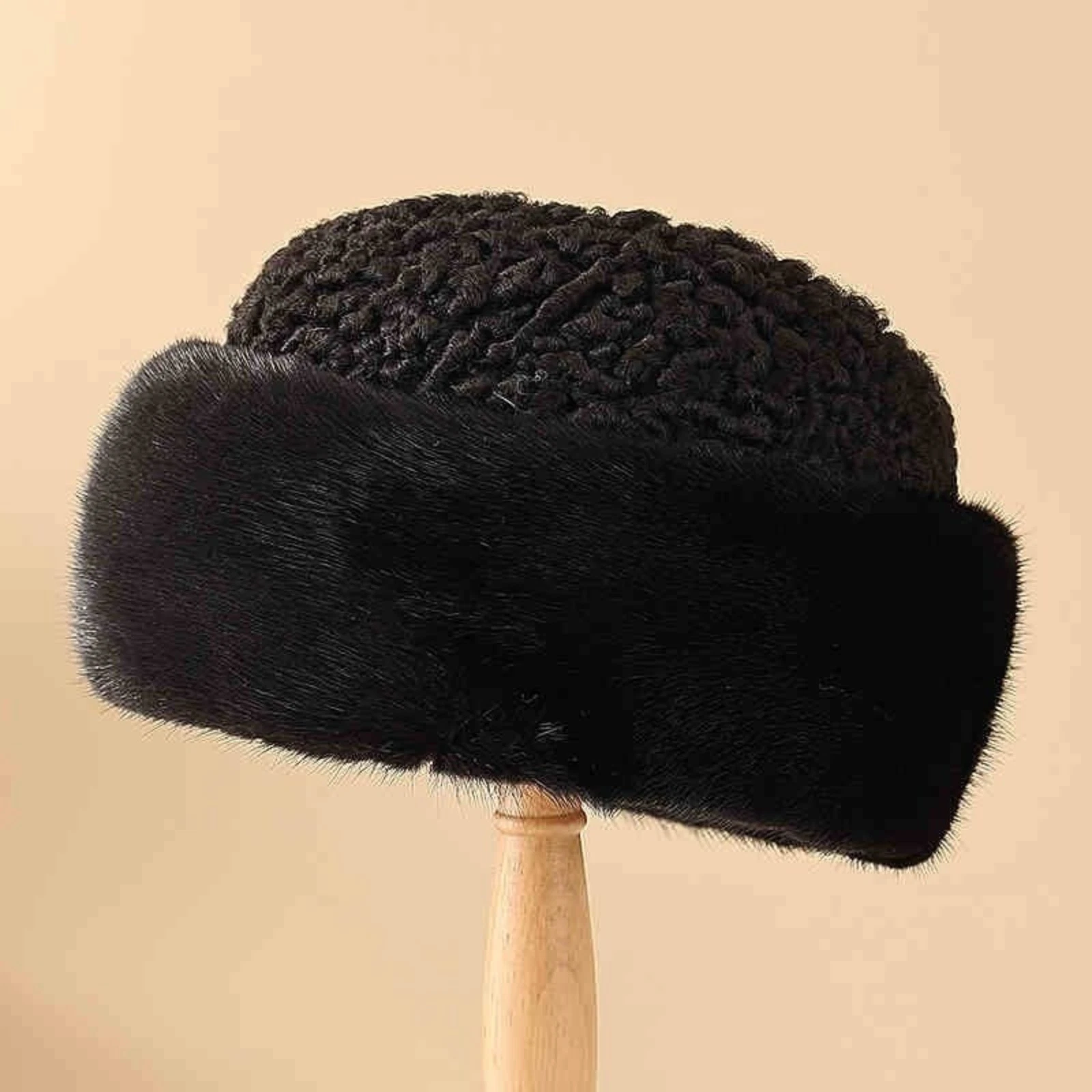 100% Real Mink Fur Hat Thicken Winter Warm Cap Casual Real Sheep Fur Hat for Men
