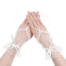 Mabor White Lace Gloves, 1 Pair Wedding Rhinestone Lace Gloves Fingerless for 