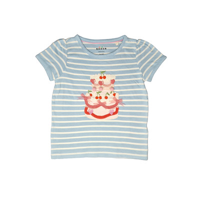 Boden T-Shirt Oberteil Mädchen Tortenapplikation blau gestreift Sommer 2-12 Jahre NEU