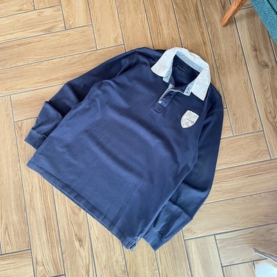 Quebramar Vintage Rugbyshirt 90er mit Polokragen Oversize Marinebalu, M