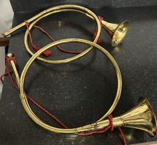 2 VTG Brass Horns Trumpet Bugle Musical Instrument Christmas Decorative Wall Art