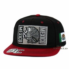 MEXICO Hat Eagle Federal Logo Flag Snapback Flat Bill Baseball Cap- Black/Red