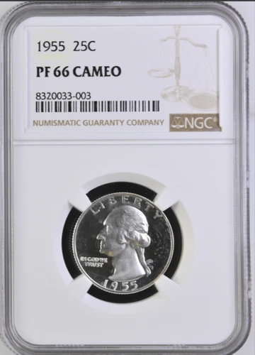 1955 Proof Washington Silver Quarter 25C NGC PF66 Cameo