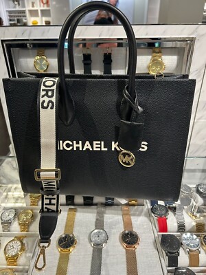 Michael Kors Mirella Medium East West Crossbody Tote Leather Bag Handbag  Black