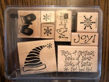 Retired Stamping  Up   Merry  8 piece Wood Rubber Stamp Set 2005 Christmas Used