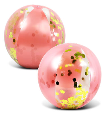 Pool Float - 16'' ROSE GOLD BALL - GOLD HEXAGON GLITTER - SET OF 2