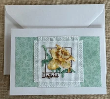 Finished DAFFODIL Cross Stitch GREETING CARD