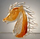 VINTAGE MURANO ART GLASS HORSE HEAD PAPERWEIGHT SCULPTURE. CLEAR YELLOW BUBBLES.