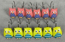 OWL Shower Curtain Hooks set of 12 6 Green 6 Pink