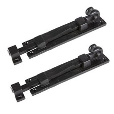 2x Straight Shepherd's Crook Surface Bolt Cast Iron Antique Door W185mm Black