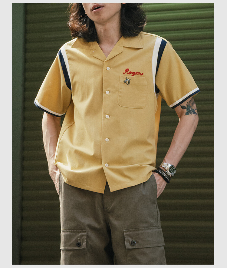 NON STOCK 60s Bowling Shirt Vintage Men Tee Rockabilly Motel