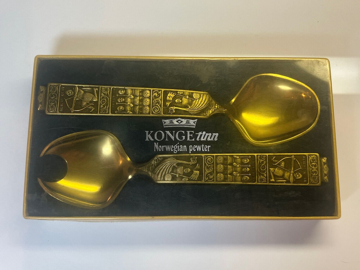 Konge Tinn Pewter Heilag Olav Salad Serving set Viking Norway