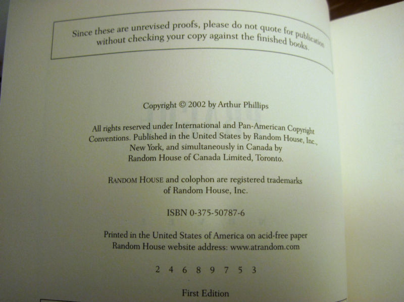 Prague Arthur Phillips Uncorrected Proof Advance 1st Edition Novel Fiction