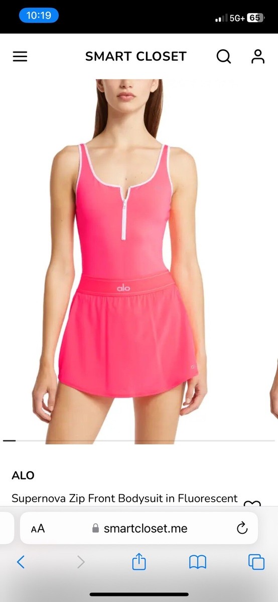 NWT Alo Supernova Fluorescent Pink/ WHITE BODYSUIT/ XS Zip Front