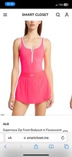 NWT Alo Supernova Fluorescent Pink/ WHITE BODYSUIT/ XS Zip Front
