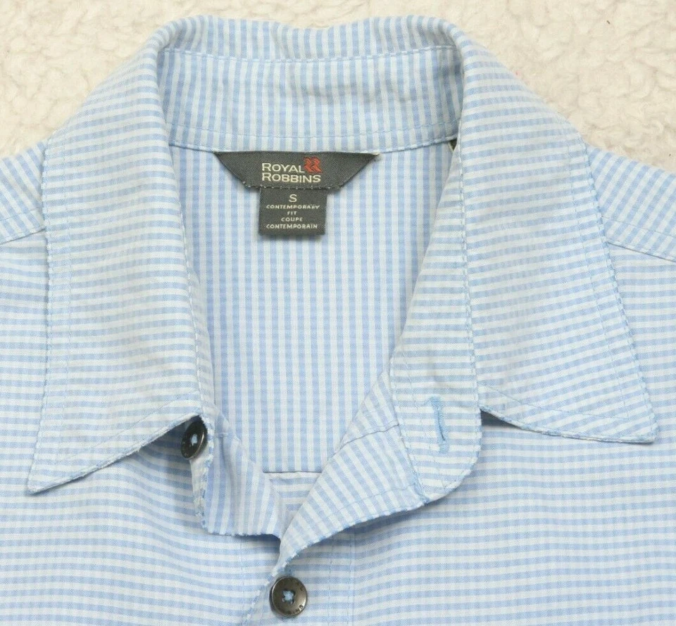 Camisa de Vestir Royal Robbins Azul Manga Corta Pequeña Rayón Hombre Botón Delantero 1-283 Foto 4 de 4