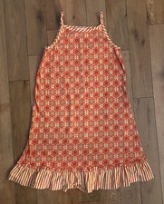 Hanna Andersson Orange Print Strap Dress Sz 120- 6-8 Yrs Old Pre Owned