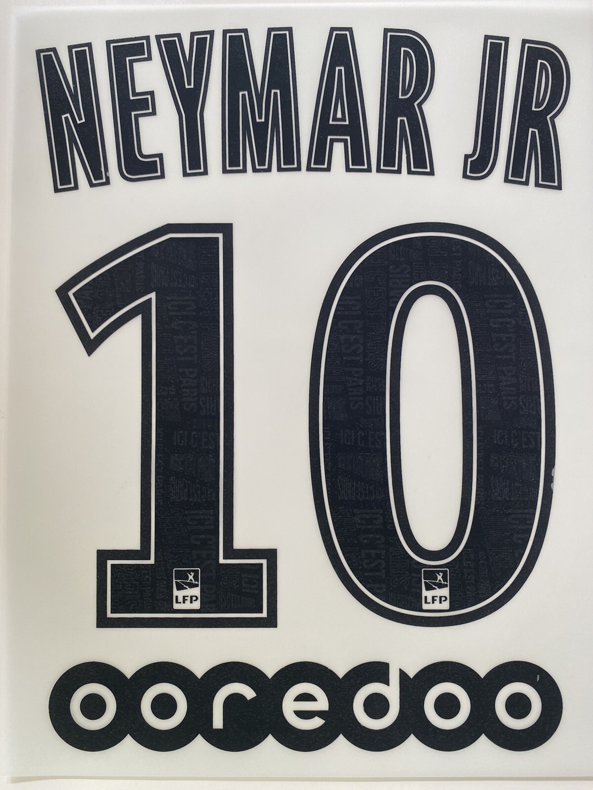 Flocage PSG Neymar Jr 10 officiel Ligue 1 : kit de lettrage premium en polyuréthane
