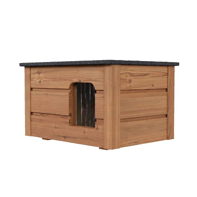 QLS Hunde- Katzenhaus aus Holz 53x39 cm Isoliert Winterfest Montiert Outdoor