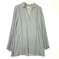 Tobi long sleeve collared v neck shirt dress crepe crochet trim grey size medium