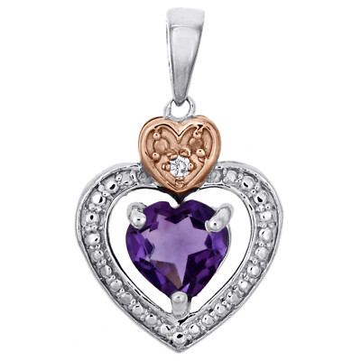 Sterlingsilber kreiert Amethyst runder Diamant Doppelherz Anhänger Charm 3/4 Karat