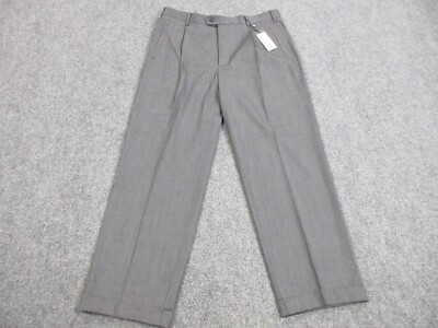 Zanella Pants Mens 36 Gray Slacks Dress Pleated Wool Stretch Cuffed 36X29 NEW