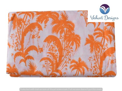 Floral Print Indian Hand Block Running 100% Cotton Orange Fabric 10 Yard