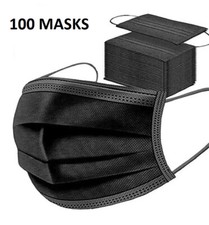 100x Black Disposable Face Masks 3 Ply Breathable Soft Non Medical Mask UK Pack