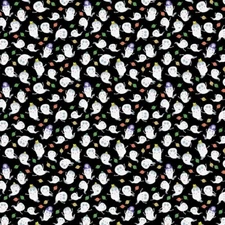 Michael Miller Floating Ghosts, on Black Cotton Fabric  BTY  36" x 43"