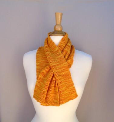 Hand Knit Keyhole Scarf Bright Yellow Gold Stripes Pull Through Neck Warmer 
