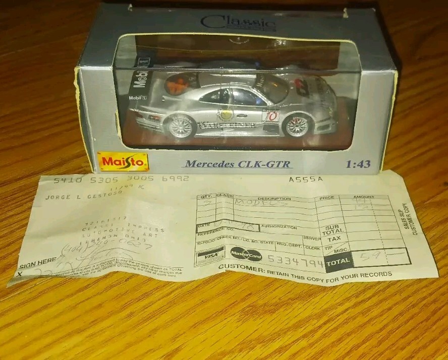 MERCEDES-BENZ CLK-GTR SCL 1/43 DIECAST MODEL RACE CAR MOBIL 1 MAISTO ORG RECEIPT