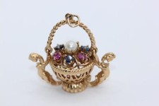 DE COLECCIÓN ORO 14K 3D CESTA COLGANTE COLGANTE DESNUDO Niñas Flor Cesta Pulsera 14kt