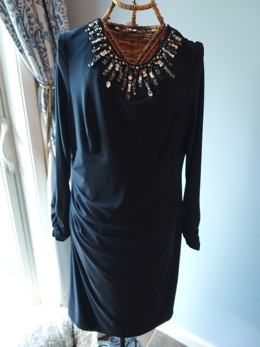 Vince Camuto Womens Black Dress Gold Tone Studded Shoulder Long Sleeve Large