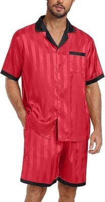 Mens Satin Silk Pajama Set 2 Piece Summer Sleepwear Shorts Button Down S-XXL
