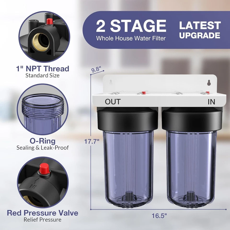 10"x4.5" 2-Stage Whole House Water Filter System Big Blue CTO for Home Well Pool - Image 3 of 4