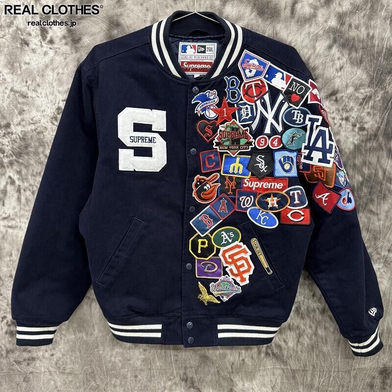 Supreme X New Era 20SS MLB Varsity Jacket Navy Size L Logo Supreme X New Era 20SS MLB Varsity Jacket Navy Size L Logo