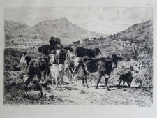 A. DELAUNEY 1830-1894 GRAVURE EAU FORTE PAYSAGE VACHE BARBIZON VAN MARCKE 1870