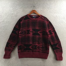 Polo Ralph Lauren Sweater Mens M Black Red Knit Long Sleeve Crew Neck Pullover