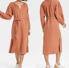Universal Thread Women's Long Sleeve Midi Dress Medium Deep Clay Orange New