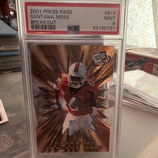 Press Pass 2001 Breakout Santana Moss Rookie PSA 9 #B19 Football Card. rookie card picture