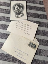 Robert F. Kennedy Memorial Card & Envelope 1968 Kennedy Stamp Joan Signature