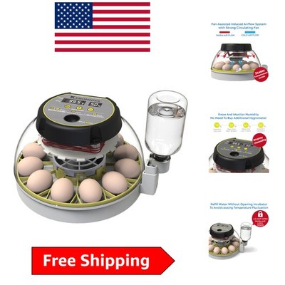 Compact 12 Egg Incubator with Automatic Turner & Humidity Display for Chickens