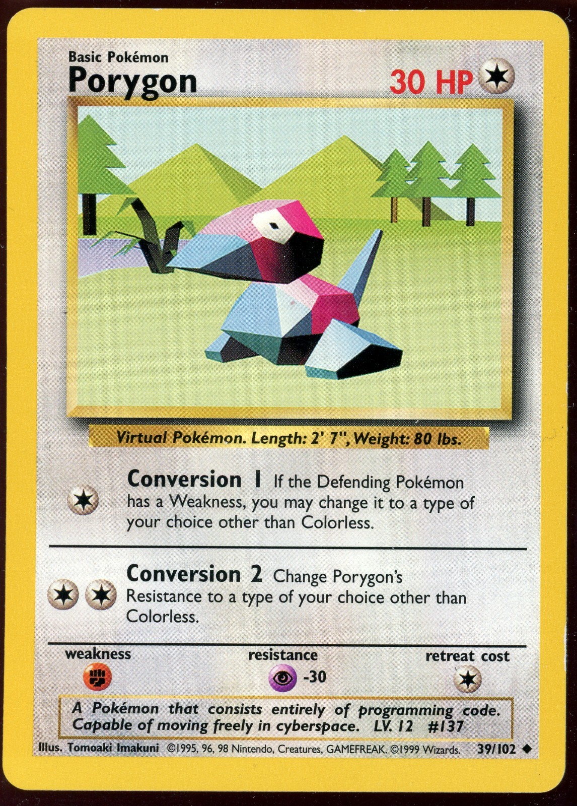 Pokémon TCG PORYGON 39/102 Base Set - Regular Unlimited English 1999 - MP